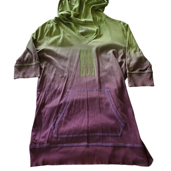 Good Vibes By Life is Good Short Sleeve Hooded Ombre T-shirt Size Large - Picture 7 of 16